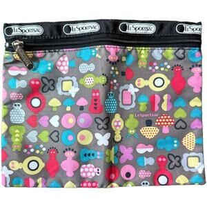 LeSportsac Taupe Zipper Pouch Nylon Cosmetics Makeup Zip Travel Bag 9.5"x8"